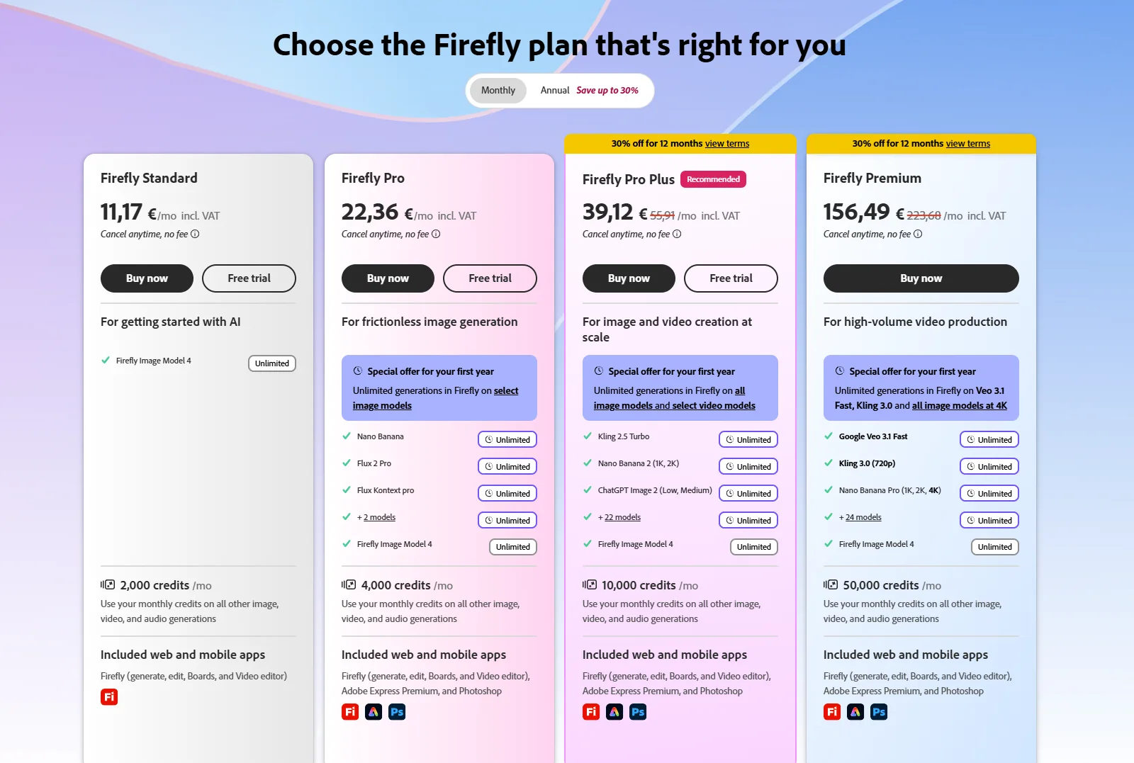 Adobe Firefly monthly Czech-region pricing captured August 24, 2026