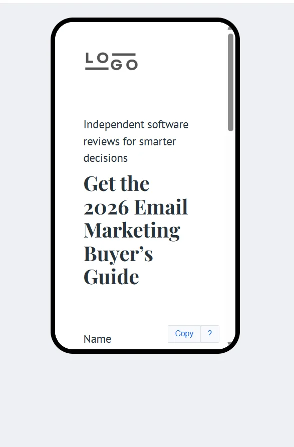 Mobile preview of the controlled AWeber landing page