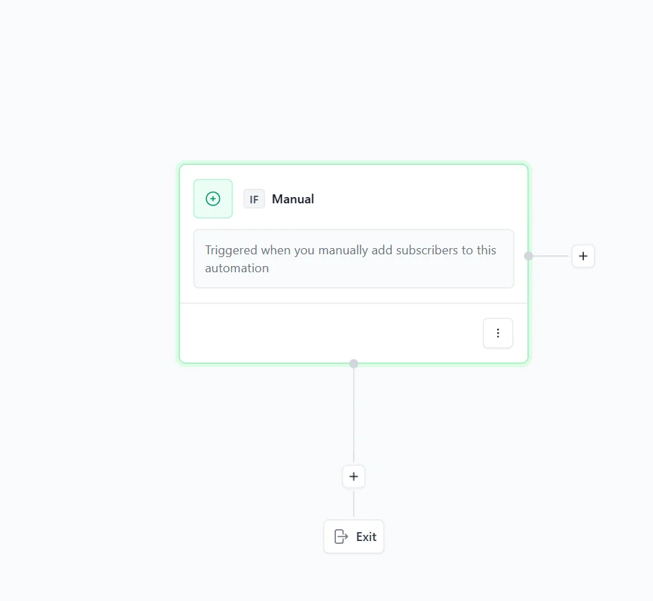 Beehiiv automation builder with a manual trigger