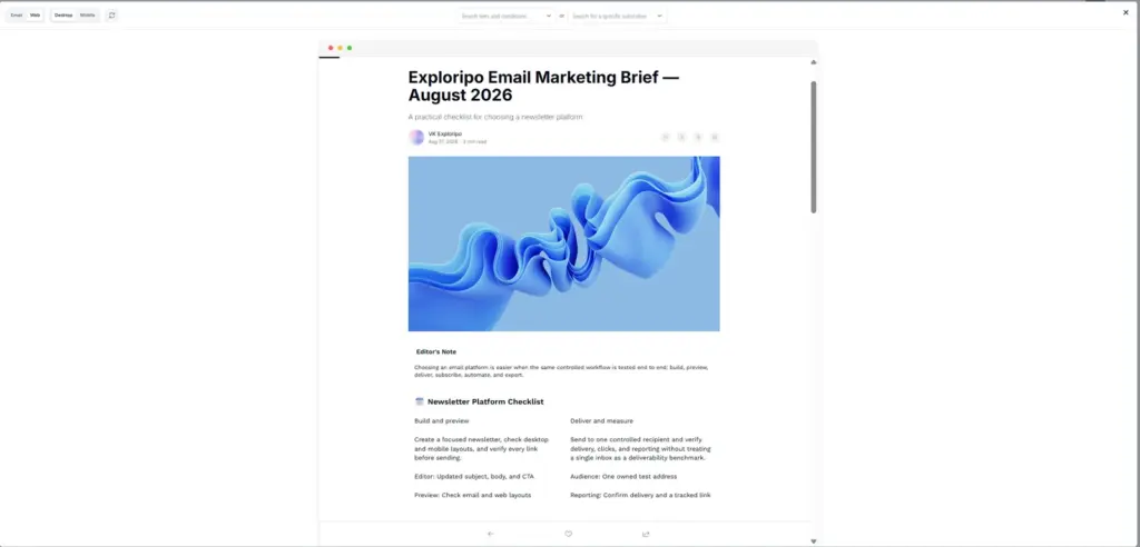 Desktop web preview of the controlled Beehiiv post