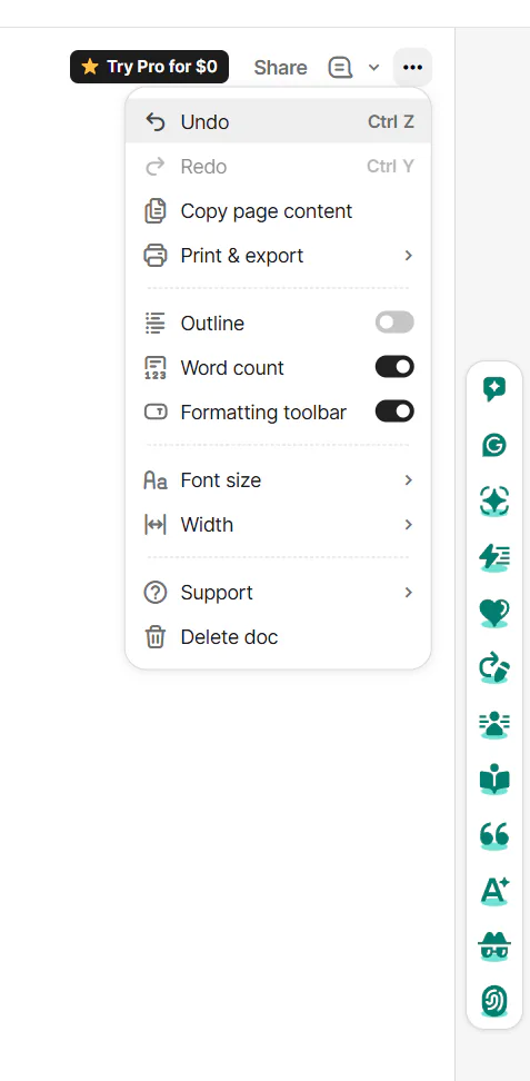 Grammarly export menu with Word and PDF options