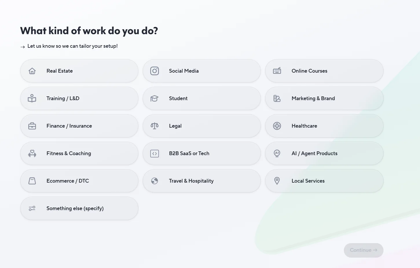 HeyGen work-category onboarding step