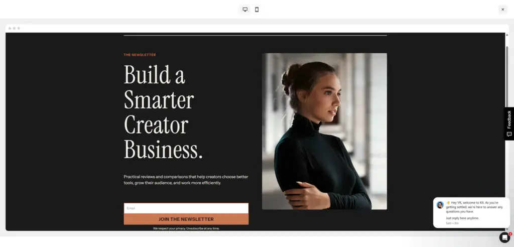 Desktop preview of the customized Kit landing page