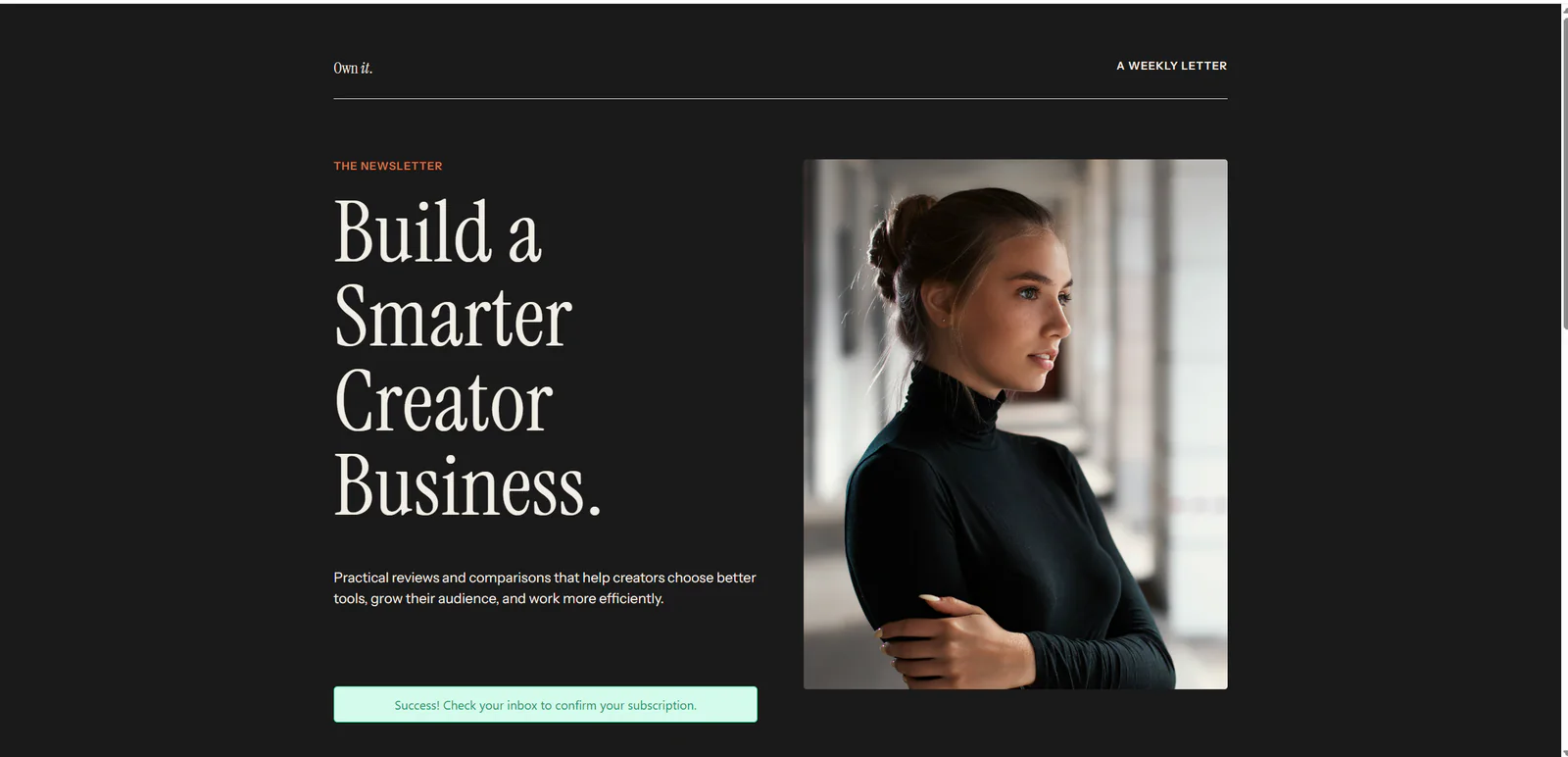 Published Kit landing page showing a successful form submission message