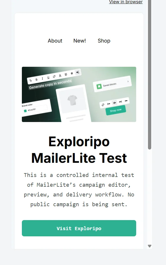 MailerLite mobile email preview with a readable stacked layout