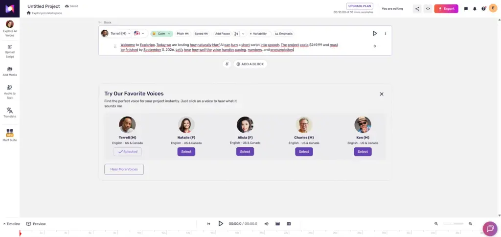 Controlled English narration prepared in the Murf.ai editor