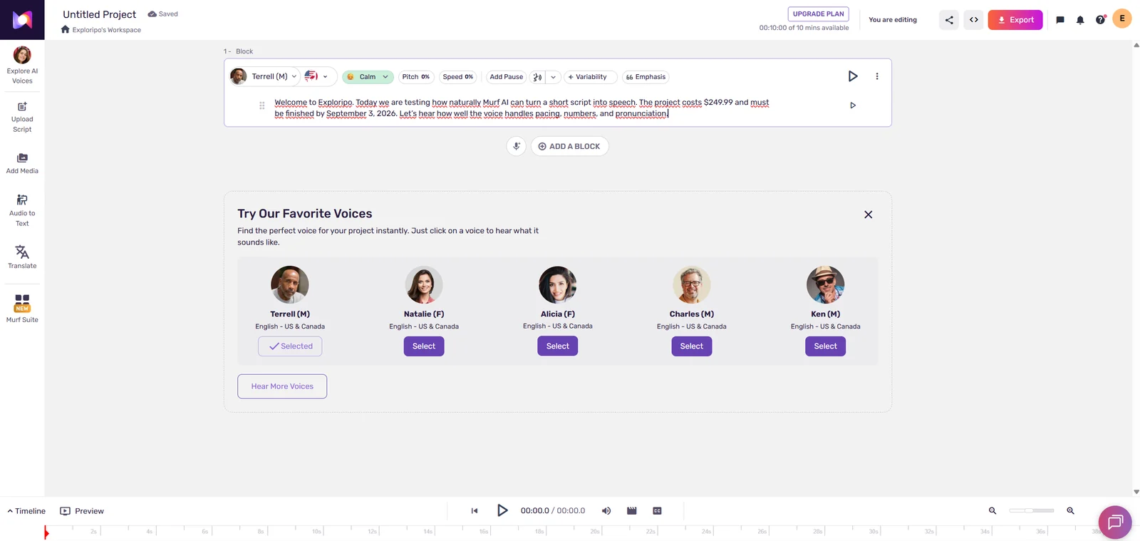 Controlled English narration prepared in the Murf.ai editor