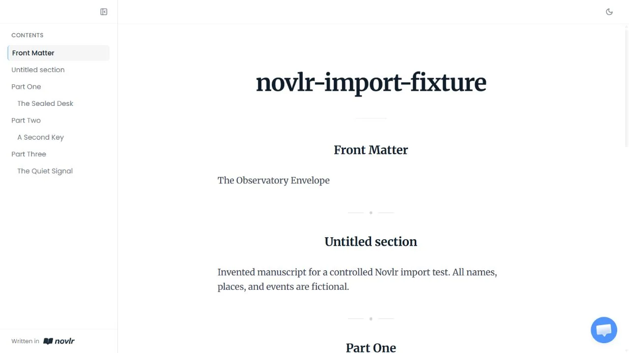Public Novlr read-only manuscript view