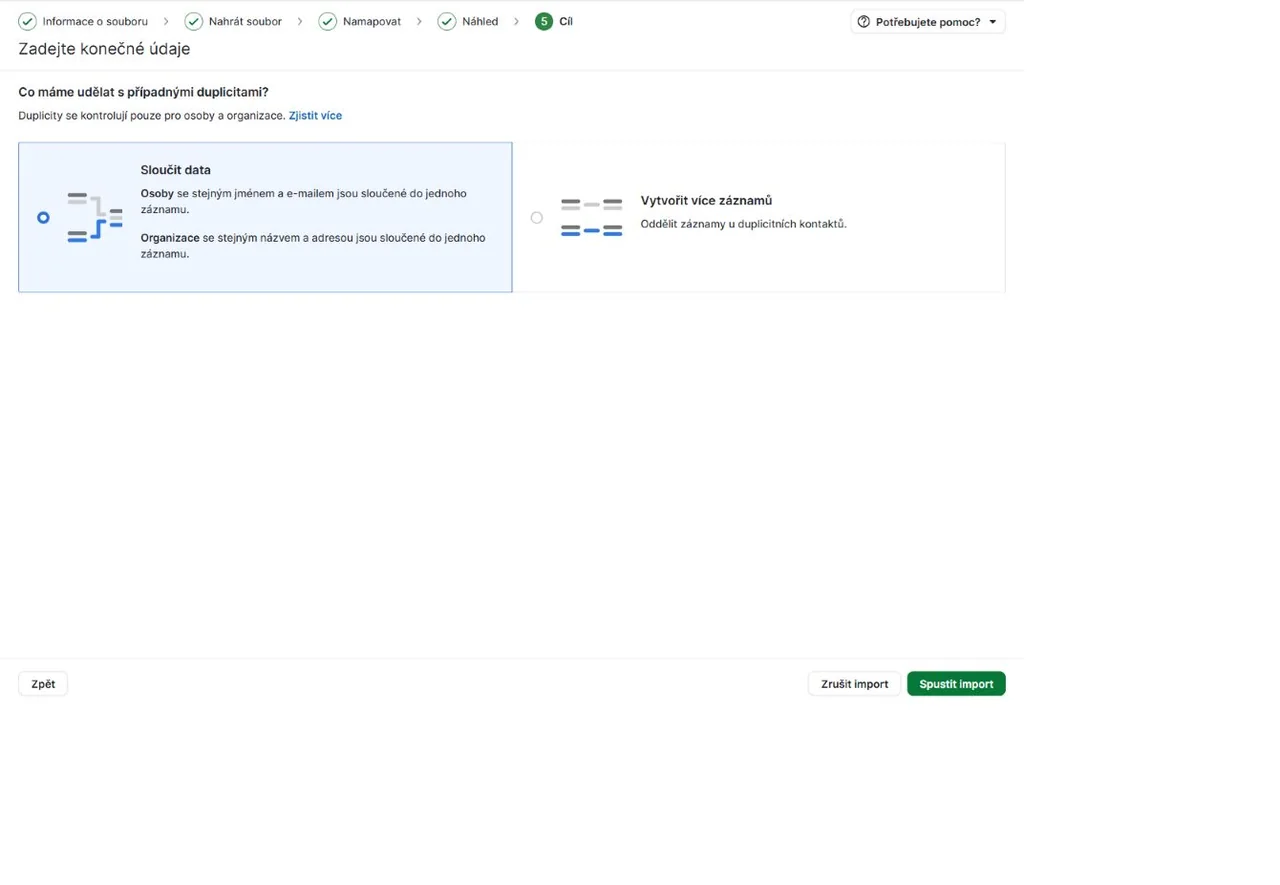 Pipedrive duplicate handling screen for contacts and organizations