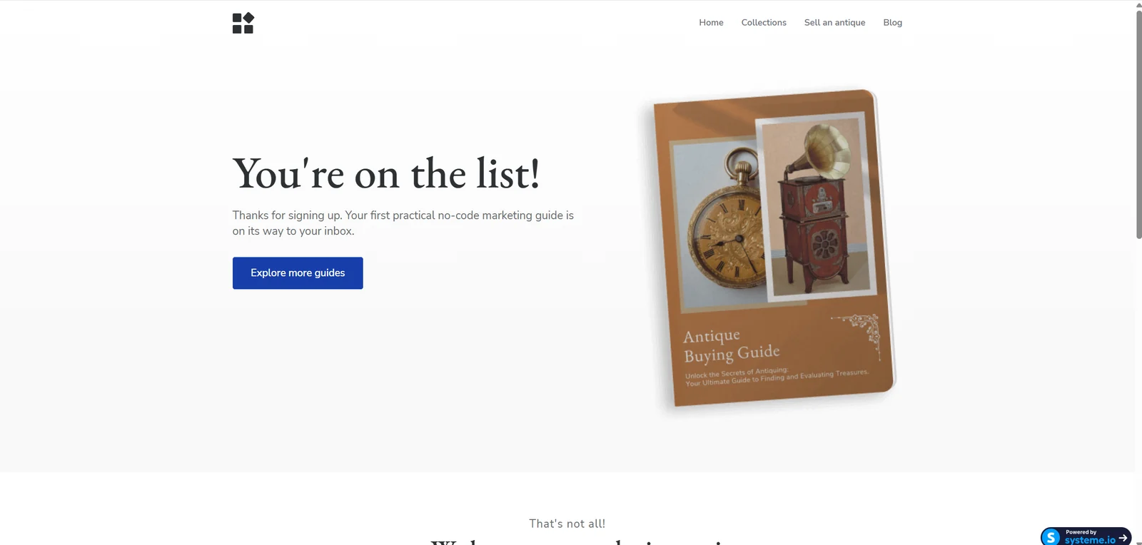 Systeme.io thank-you page reached after a live opt-in submission