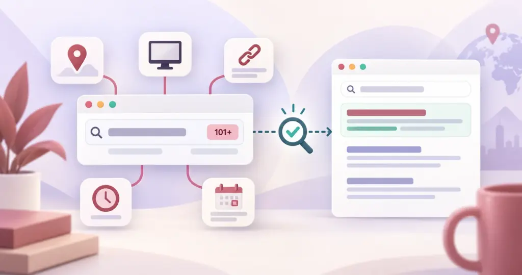 Rank tracking validation workflow comparing keyword position, location, device, URL, and SERP timing