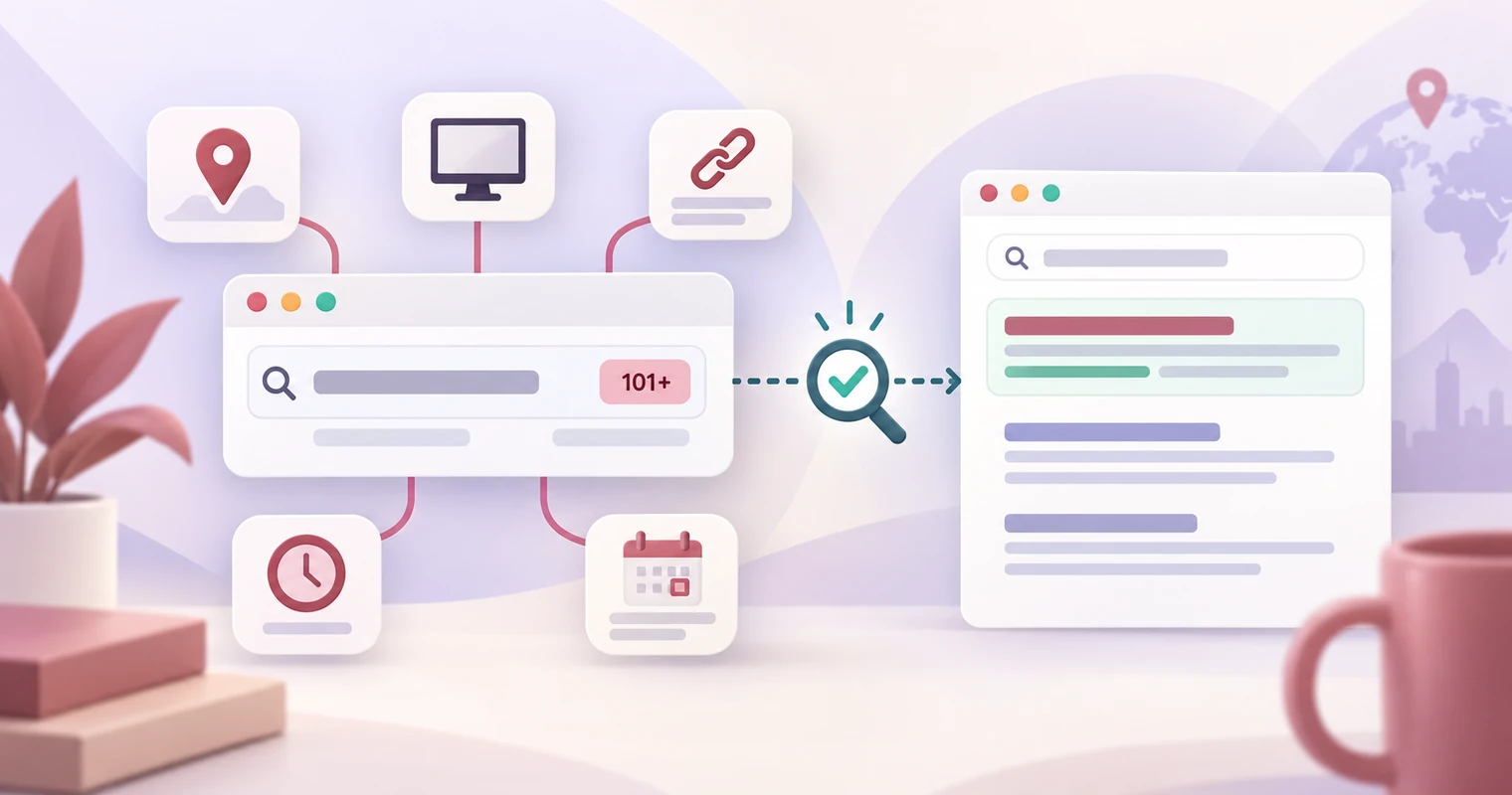 Rank tracking validation workflow comparing keyword position, location, device, URL, and SERP timing