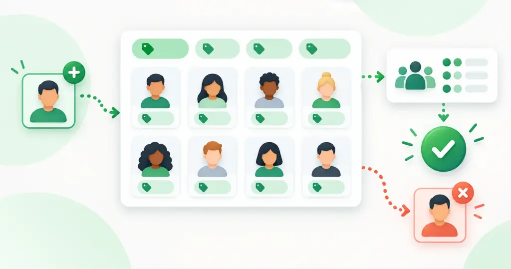 Subscriber tag audit checking included and excluded contacts, targeting logic, and recipient count before an email campaign